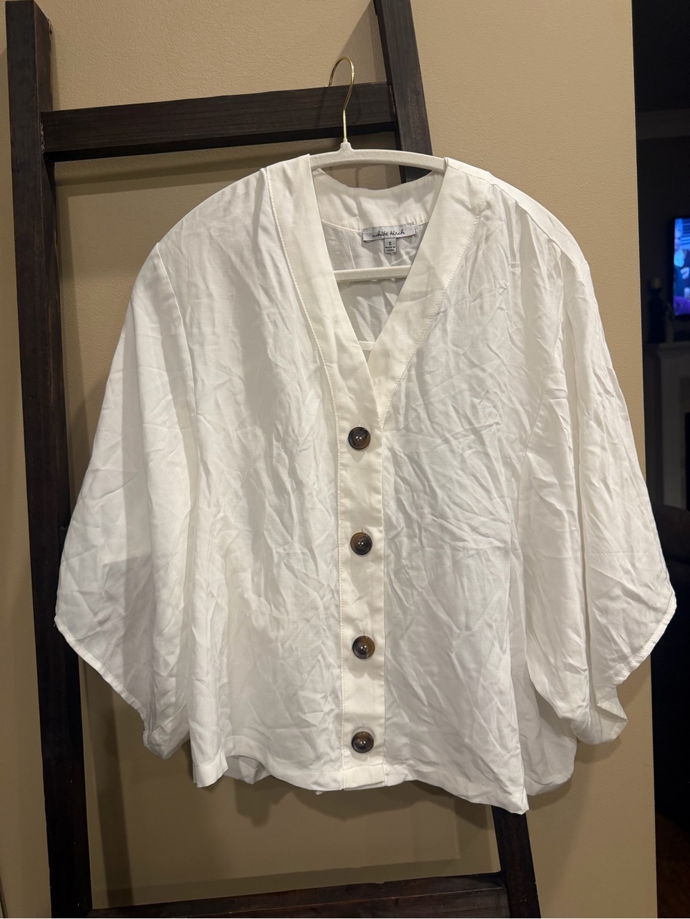 white birch White Button-Front Dolman Sleeve Top